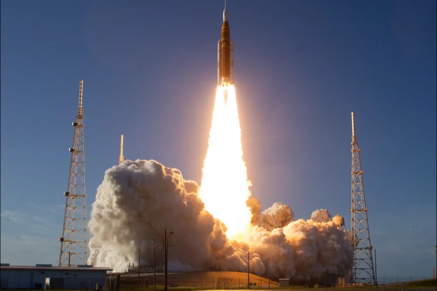 Artemis II görevi kapsamında Ay'a doğru yol alan astronotları taşıyan roketin fırlatılışı