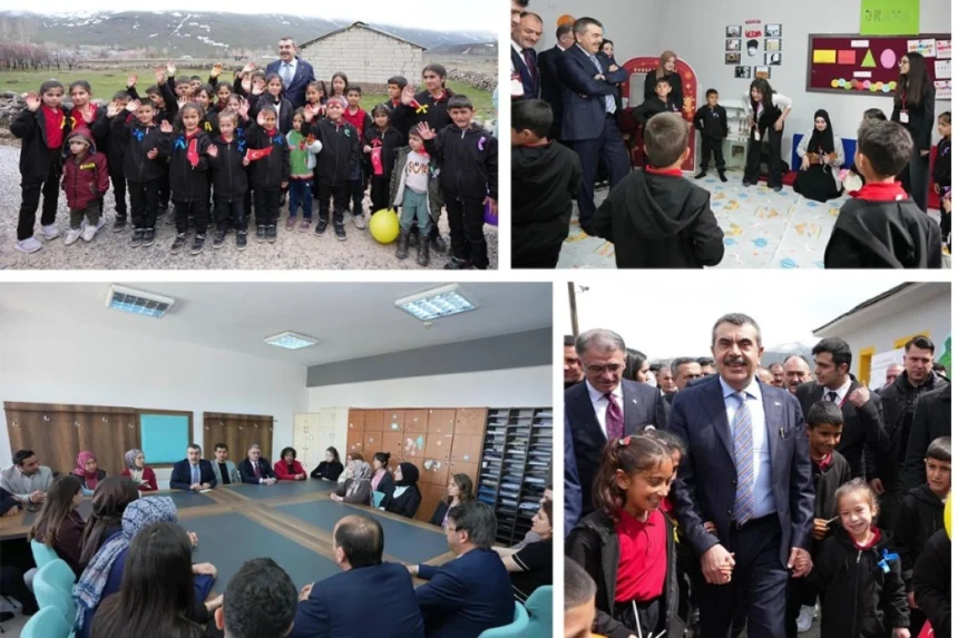 Millî Eğitim Bakanı Yusuf Tekin, Van'daki bir ilkokulda öğrencilerle birlikte boyama etkinliğine katılıyor.