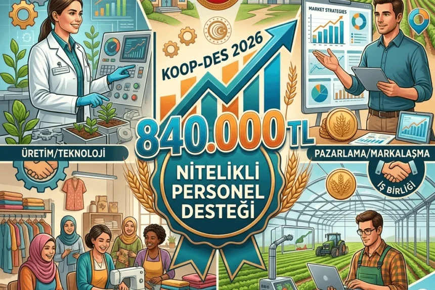 Kadın kooperatiflerine sağlanan personel desteği miktarının 840 bin TL'ye yükseltildiğini gösteren görsel