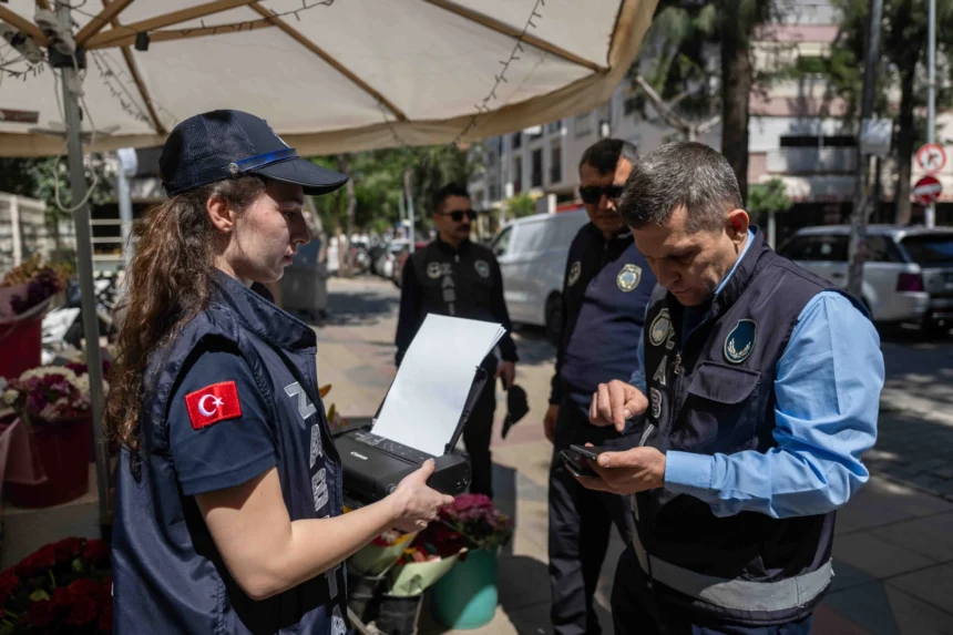 Bornova'da zabıta ekipleri mobil uygulama ve taşınabilir yazıcı ile denetim yapıyor, cezaları anında tebliğ ediyor.