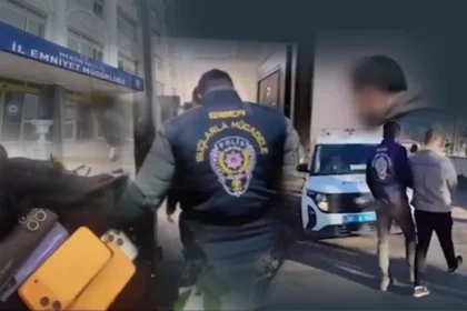 Siber suç operasyonunda gözaltına alınan şüpheliler ve ele geçirilen materyaller