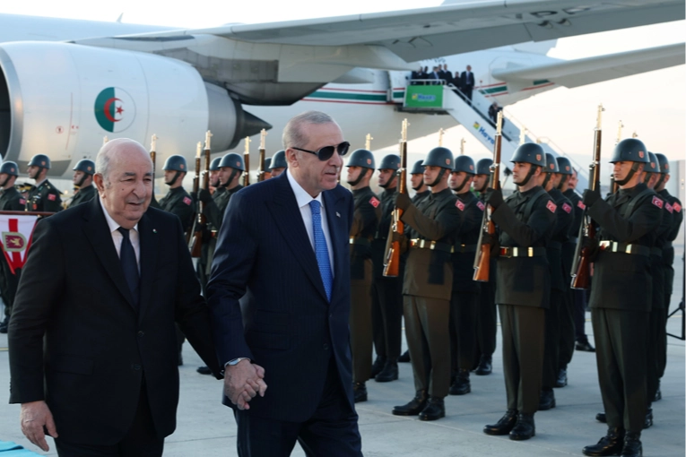 Cezayir Cumhurbaşkanı Abdülmecid Tebbun'un Ankara ziyaretinde Cumhurbaşkanı Erdoğan ile görüşmesi.